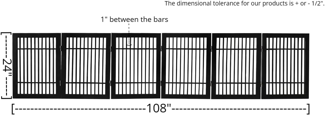 Pet Dog Gate Strong and Durable Freestanding Folding Acacia Hardwood Portable Wooden Fence Indoors or Outdoors by Urnporium (Black Pet Gate, 6 Panel 24" Tall)