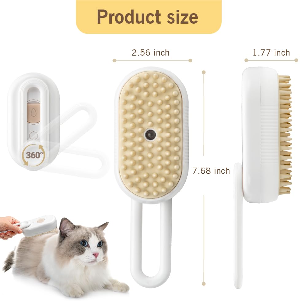 KALIMO 3-in-1 Pet Misting Brush for Cats & Dogs – Rechargeable Grooming Tool with Steam, Massage, & Shedding Hair Removal – Tangle-Free, Cordless Pet Comb for Healthy Coats