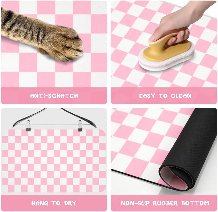 Dog Food Mats for Floors Waterproof, Pet Water Bowl Mats Pet Feeding Absorbent Placemats Plaid 17 * 30 inch