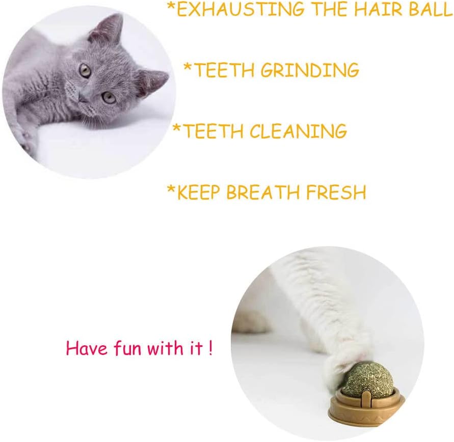Oncpcare 4 Pcs Rotating Sticky Catnip Ball – Edible Lick-and-Chew Cat Toy Edible Lick & Chew Dental Care Snacks Made with Natural Catmint Suitable for All Cat Breeds