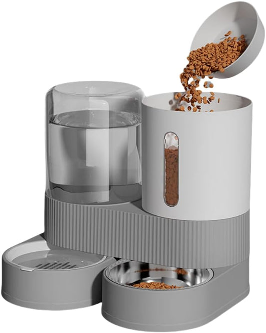 Gravity Cat Feeder and Water Dispenser, 2 in 1 Automatic Cat Feeder with 180 Degree Rotatable, 2 Pack Large Capacity Self Feeding for Small Medium Dog Puppy Kitten, Black, 0.8 Gallon x 2