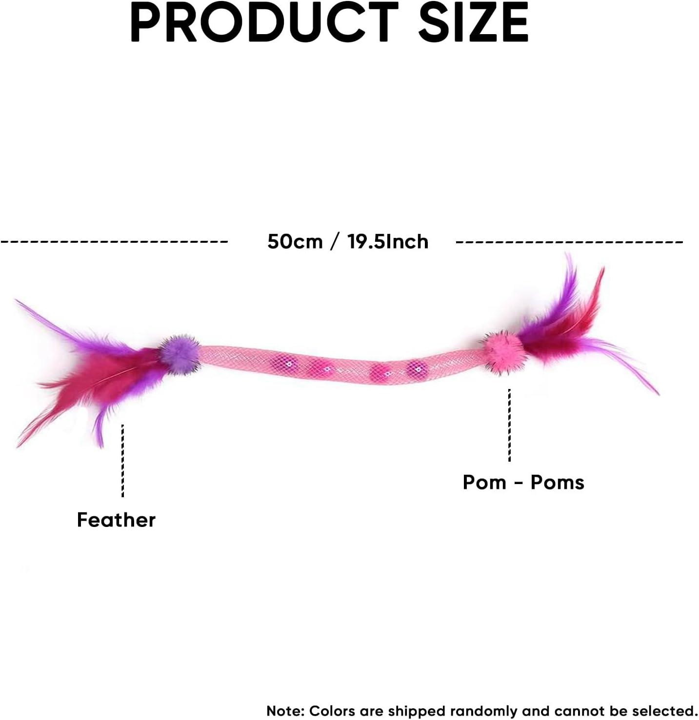 Cat Toys for Indoor Cats – 2 Pack Feather Toys with Pom-Pom & Bells, 19.5 Inch Teething Cat Toys Bundle for Chew, Cat Spiral Spring, Kitten Teething Toys