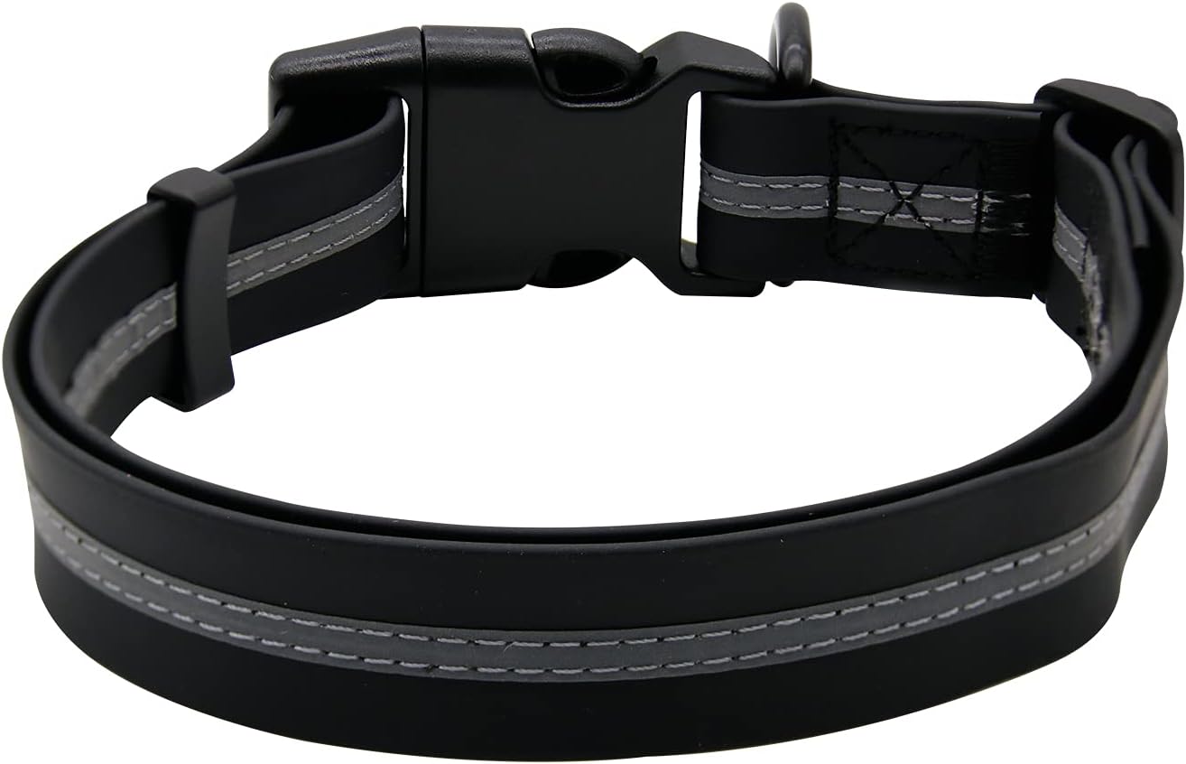 NIMBLE Dog Collar Waterproof Pet Collars Anti-Odor Durable Adjustable PVC & Polyester Soft with Reflective Cloth Stripe Basic Dog Collars S/M/L Sizes (Large (15.35”-24.8”inches), Black)