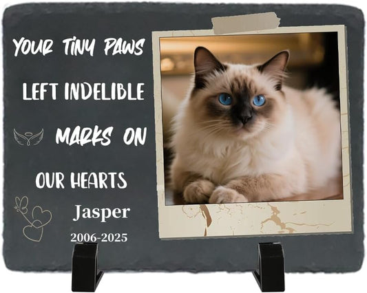 Personalized Pet Memorial Stone - Heart-Shaped Custom Cat Grave Marker with Engraved Name & Photo - Pest Grave Stone for Remembrance Dog/Cat Passing Away Sympathy Gifts (Style M)