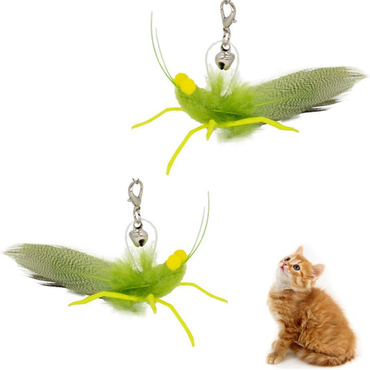 Cat Insect Feather Toys Replacement - 2 Pcs Handmade Natural Grasshopper - Cat Toy Wand Refills - Interactive Kitten Teaser Wand Attachments - Cat Toys for Indoor Cats Play