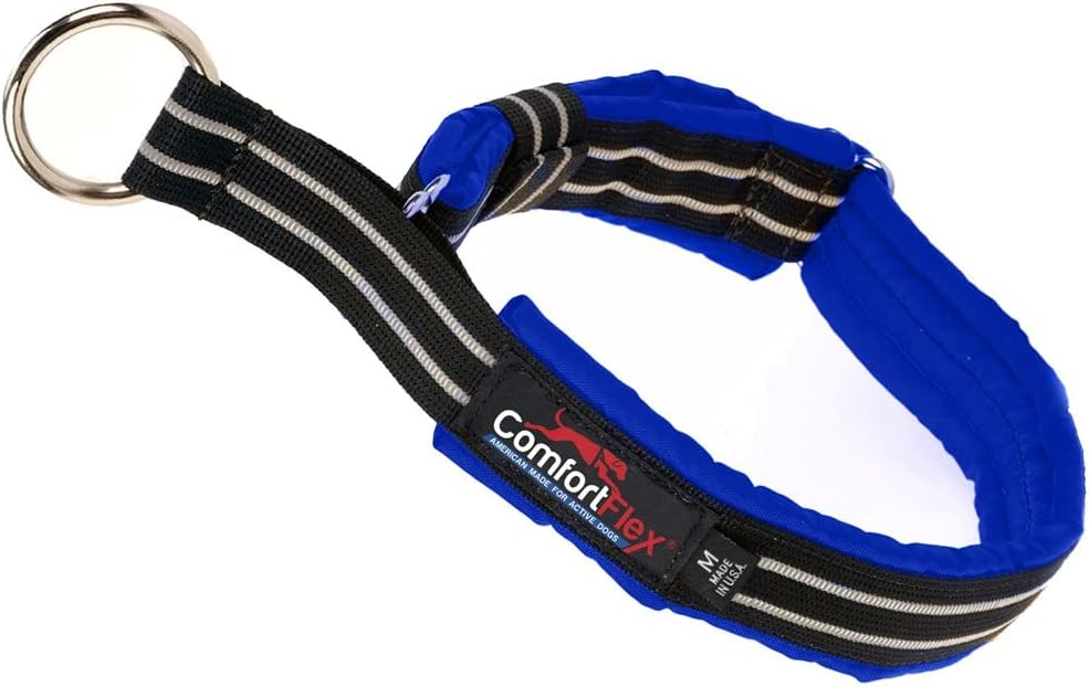 ComfortFlex Martingale Dog Collar - Made in The USA - 1.5" Wide, Reflective, Adjustable, Fully Padded Nylon, Gentle Control, Escape-Proof, Limited Slip Design, Medium, Mariner Blue