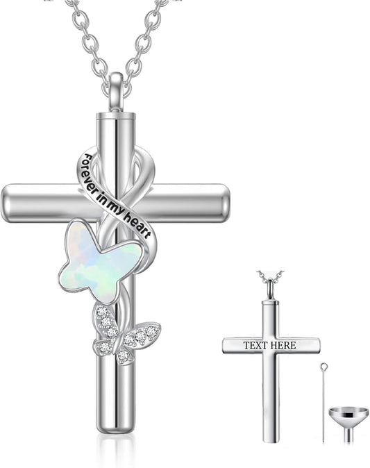 Cross Urn Necklace for Ashes 925 Sterling Silver Cremation Jewelry with Funnel Filler Kit Ashes Necklace for Human Women Girl Pets