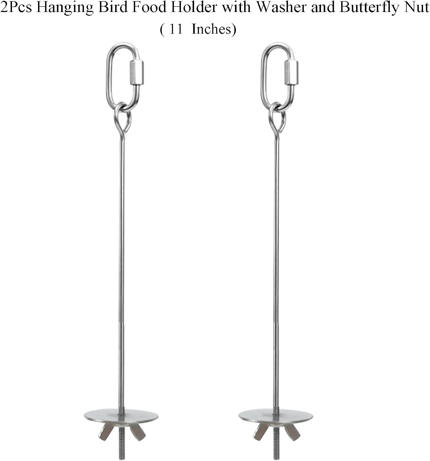 2pcs Hanging Bird Treat Skewer Parrot Fruit Feeder with Washer, 11 Inch Stainless Steel Bird Food Holder Parrot Fruit Food Skewer Parakeet Treat Feeder for Parakeet Conure, LXLVOUEG