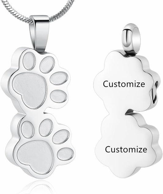 Pet Urns For Dogs/Cats - Pet Ashes Necklace - Paw Print Urn Necklace with Mini Keepsake Urn Memorial Ash Jewelry