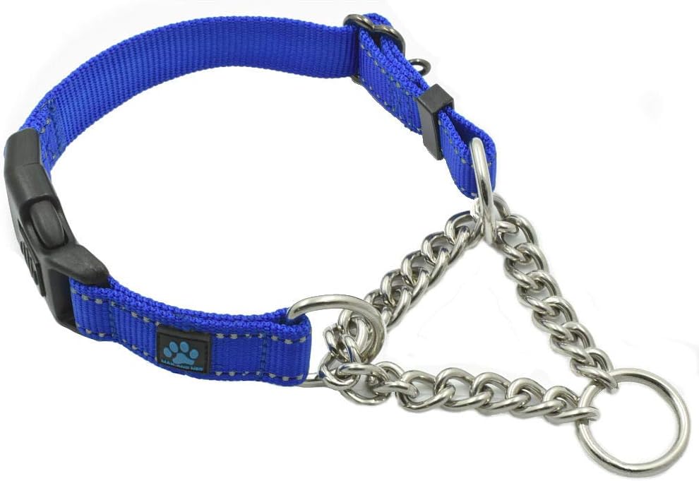 Max and Neo Stainless Steel Chain Martingale Collar - We Donate to a Dog Rescue for Every Collar Sold (Large, Blue)