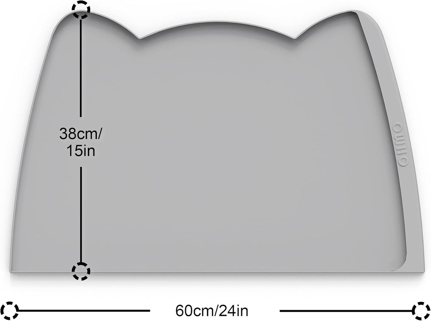 OHMO Dog Food Mat(Ash Light Grey, 24 * 15'') w/Residue Collection Pocket Silicone Pet Feeding Mat for Floor High Edges Anti Spills Waterproof Cat Water Bowl Tray, Easy Clean Placemat