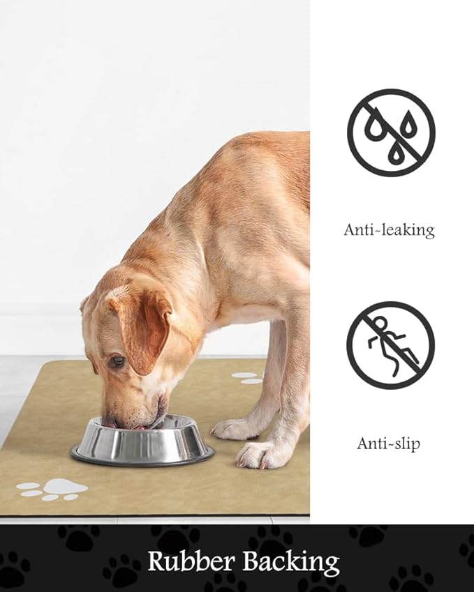 Pet Feeding Mat-Absorbent Dog Mat for Food and Water Bowl-No Stains Quick Dry Water Dispenser Mat-Dog Accessories Pet Supplies-Bowl for Messy Drinkers（Beige,12"x19"