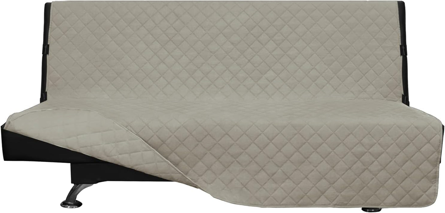 Easy-Going Futon Sofa Slipcover Reversible Sofa Cover Armless Couch Cover Water Resistant Pets, Kids, Children, Dog, Cat (Beige/Beige)