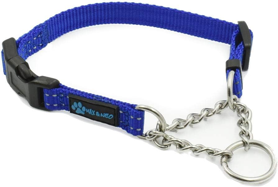 Max and Neo Stainless Steel Chain Martingale Collar - We Donate to a Dog Rescue for Every Collar Sold (X-Small, Blue)