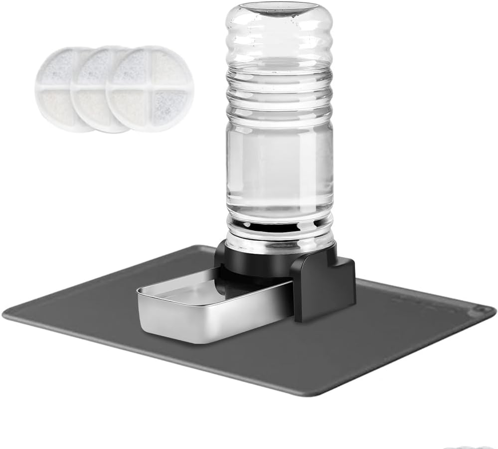 Marchul 1.9 Gallon Dog Water Dispenser, Automatic Dog Water Dispenser with Placemat and Stainless Steel Bowl, Large Gravity Pet Bowl for Dogs Medium to Large (3 Filters) 7.2L