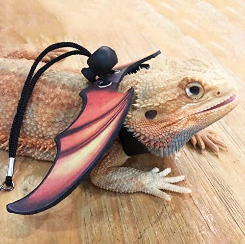 ADOGGYGO Bearded Dragon Lizard Leash Harness - Adjustable Cool Orange Leather Wing Reptile Harness Leash for Bearded Dragon Lizard