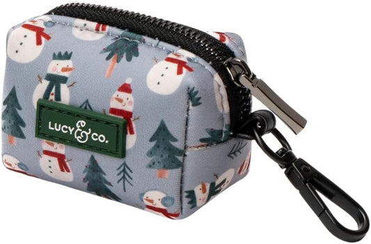 Lucy & Co. Dog Poop Bag Holder - Leak Proof Dispenser with Leash Attachment - Easy Refills - Hygienic Pet Poop Pickup- Gray & White Snowman