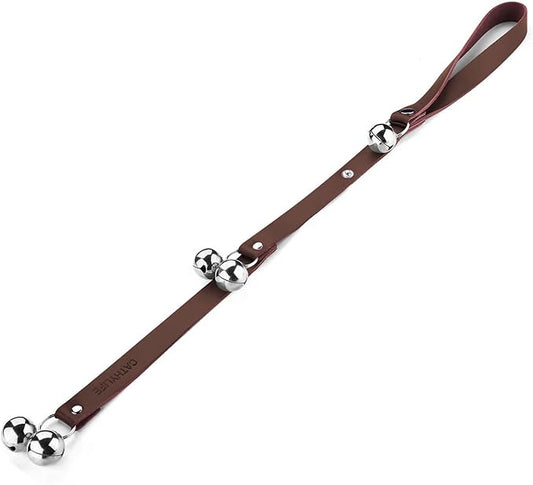 Leather Dog Doorbells for Door Knob/Potty Training/Go Outside, Length Adjustment Copper Dog Bell, Housetraining Hanging Bell, Dark Brown Leather Silver Bells