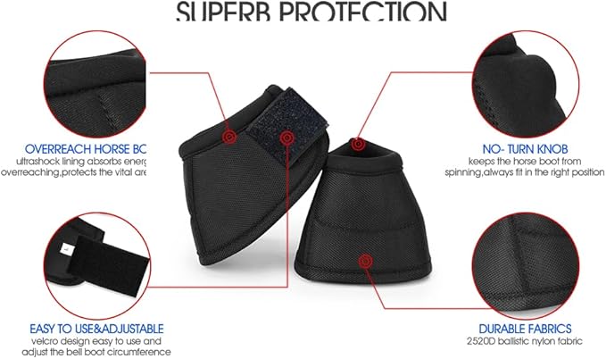 Overreach Bell Boots for Horses | Superb Hoof Protection | Easy Put On Quick Wrap Hook & Loop | Comfortable Durable | Reliable Shock Absorbing 2 Counts (Skull, Medium)