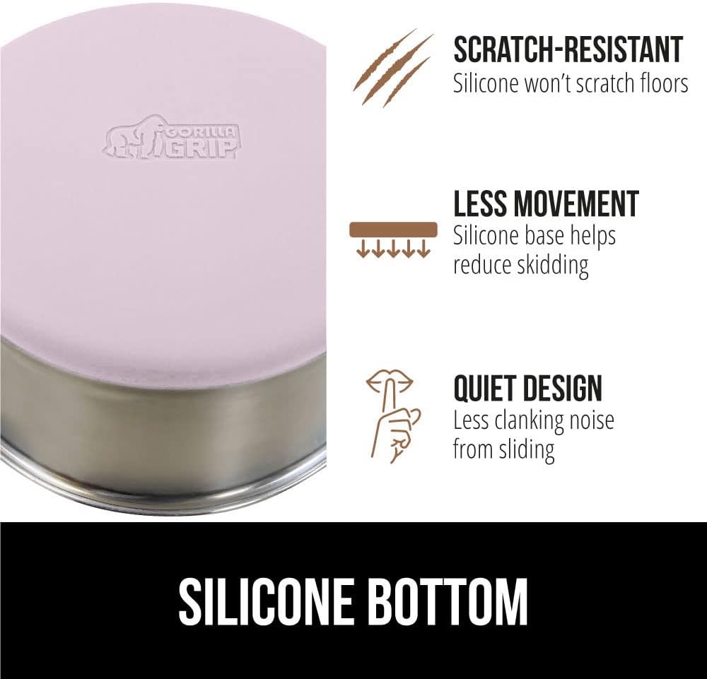 GORILLA GRIP Set of 2 Dog Bowls, Holds 4 Cups (32 fl oz), Heavy Duty Metal Food and Water Bowl for Feeding Dogs and Cats, Dishwasher Safe, Rust Resistant Stainless Steel, BPA Free Rubber Base, Lt Pink