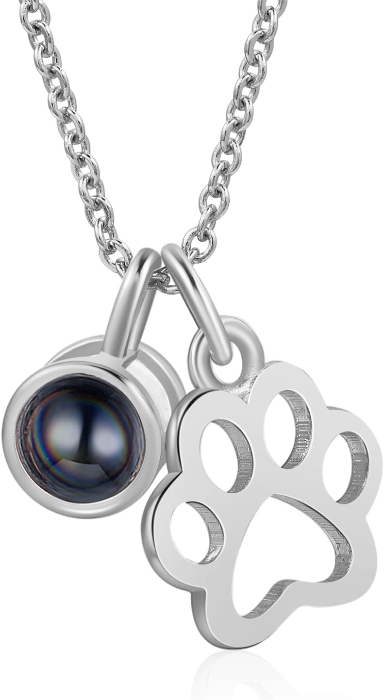 Customized Paw Print Necklace Personalized Pet Name Necklace Custom Engraved Dog Cat Paw Pendant Necklace Pet Memorial Gift for Pet Lovers