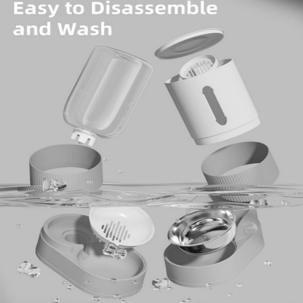 Gravity Cat Feeder and Water Dispenser, 2 in 1 Automatic Cat Feeder with 180 Degree Rotatable, 2 Pack Large Capacity Self Feeding for Small Medium Dog Puppy Kitten, Black, 0.8 Gallon x 2