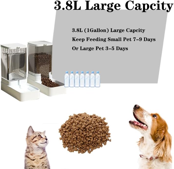 iGeekPet Care-NeverMissMeal Gravity Pet Feeder and Water Dispenser Set, Automatic Dog Feeder and Dog Water Dispenser for Dogs Cats Pets Animals Large Capacity(3.8L)