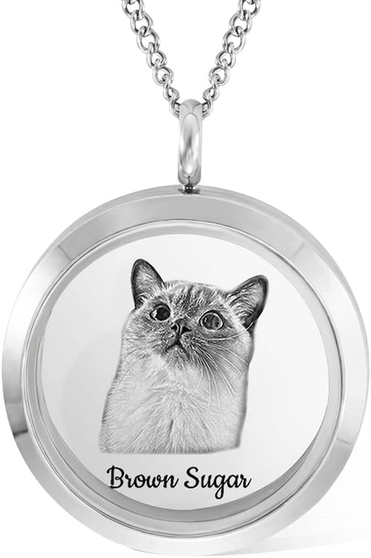 callie Personalized Pet Fur Memorial Necklace - Custom Name, Dog Cat Hair Ashes Storage Glass Necklace, Birthday Memory Jewelry Gifts for Women Pet Lovers