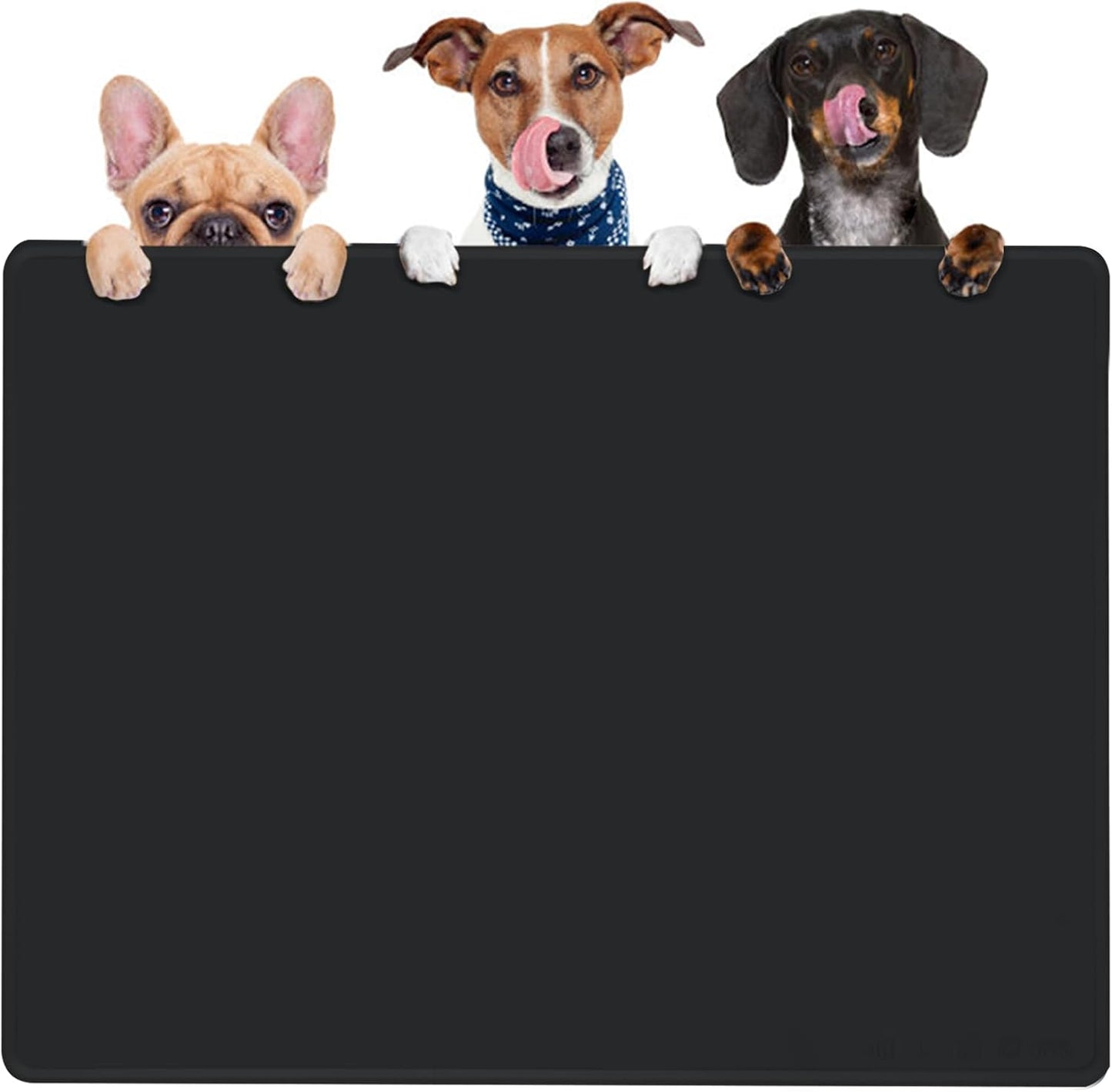 Dog Water Mat 39.4×29.5in - Silicone Dog Mat for Food and Water Extra Large - Pet Food Mat for Floors Waterproof - Pet Feeding Mat Prevent Water Food Spills - Black