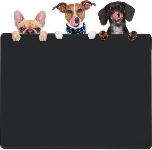 Dog Water Mat 39.4×29.5in - Silicone Dog Mat for Food and Water Extra Large - Pet Food Mat for Floors Waterproof - Pet Feeding Mat Prevent Water Food Spills - Black