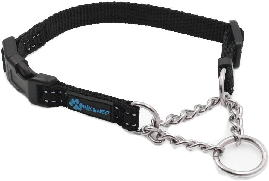 Max and Neo Stainless Steel Chain Martingale Collar - We Donate to a Dog Rescue for Every Collar Sold (X-Small, Black)