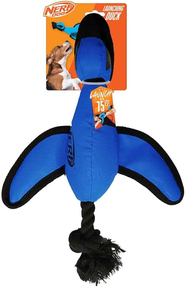 Nerf Dog Large Nylon Launching Duck with Interactive Design, Blue (3473), for All Breed Sizes