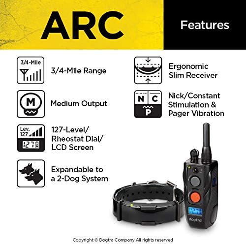 Dogtra ARC 2-Dogs Remote Training Collar - 3/4 Mile Range, Waterproof, Rechargeable, Static Stimulation, Vibration, Audible Tone, Small, Medium, Large Dog Training E-Collar