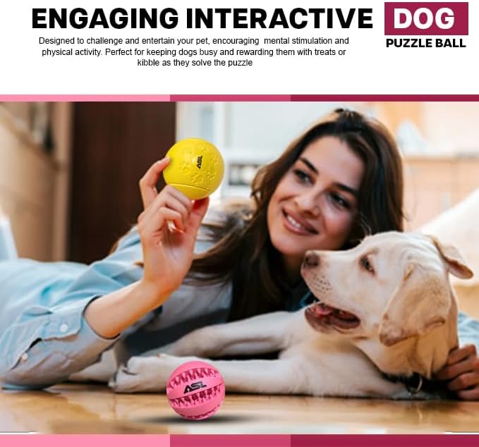 ASL Interactive Dog Treat Ball, 2-Pack Durable Chew Balls for Puppies and Dogs Enrichment Toys for Large Dogs & Small Dogs, Durable Balls for Teeth Cleaning/IQ Training/Chewing