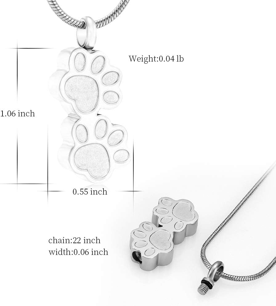 Pet Urns For Dogs/Cats - Pet Ashes Necklace - Paw Print Urn Necklace with Mini Keepsake Urn Memorial Ash Jewelry
