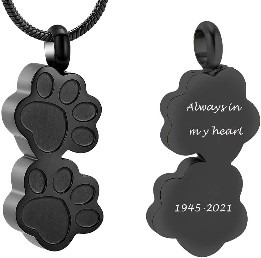 Pet Urns For Dogs/Cats - Pet Ashes Necklace - Paw Print Urn Necklace with Mini Keepsake Urn Memorial Ash Jewelry