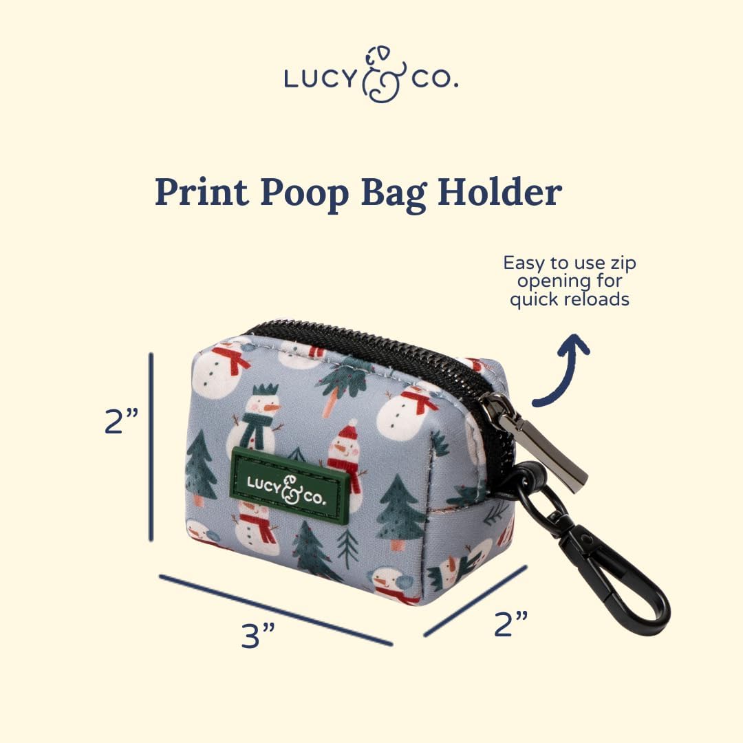 Lucy & Co. Dog Poop Bag Holder - Leak Proof Dispenser with Leash Attachment - Easy Refills - Hygienic Pet Poop Pickup- Gray & White Snowman