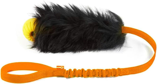 HOWGO Dog Rope Toy,Dog Bungee Chaser Toy 100% Sheepskin,Sheep Smell Tug Toy for All Breeds (Orange, with Rubber Ball)