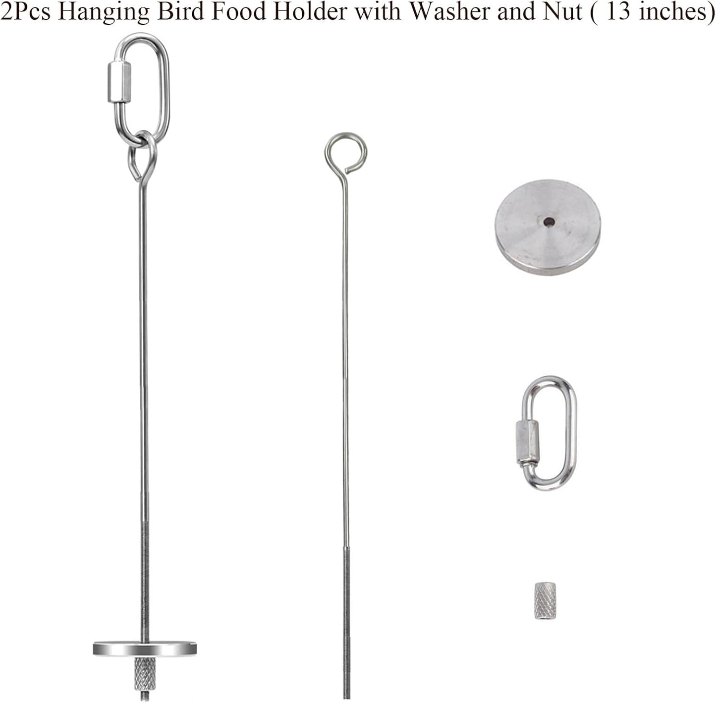 2pcs Hanging Bird Treat Skewer Parrot Fruit Feeder, 13 Inch Stainless Steel Bird Food Holder Parrot Fruit Food Skewer with Washer Nut Parakeet Treat Holder Feeder for Parrot Budgie Conure, LXLVOUEG