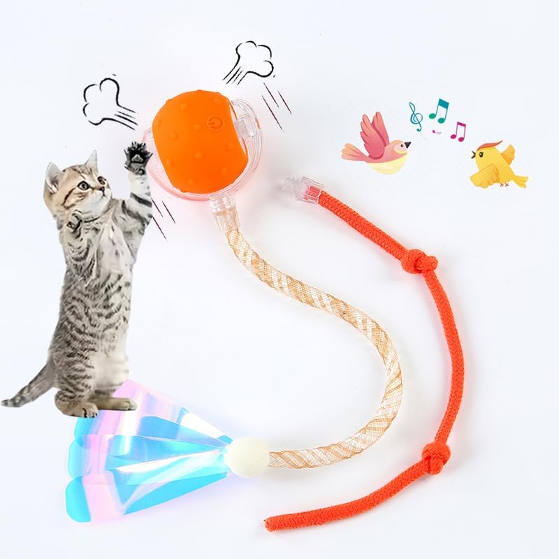 Interactive Cat Toys Ball for Indoor Cats,[2025 Newly Upgraded] Agile Moving Cat Ball with Elastic Mesh Tail,Automatic Kitten Toys for Bored Indoor Adult Cats,Motion Activated (Orange)