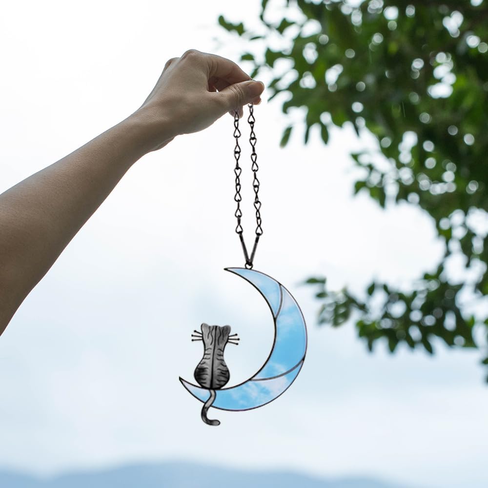 Callie Memorial Gifts for Cat Loss - Sympathy Suncatcher for Windows Hanging, Pet Decor for Cat Lovers (Grey)