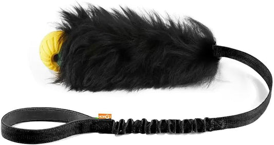 HOWGO Dog Rope Toy,Dog Bungee Chaser Toy 100% Sheepskin,Sheep Smell Tug Toy for All Breeds (Black, with Rubber Ball)