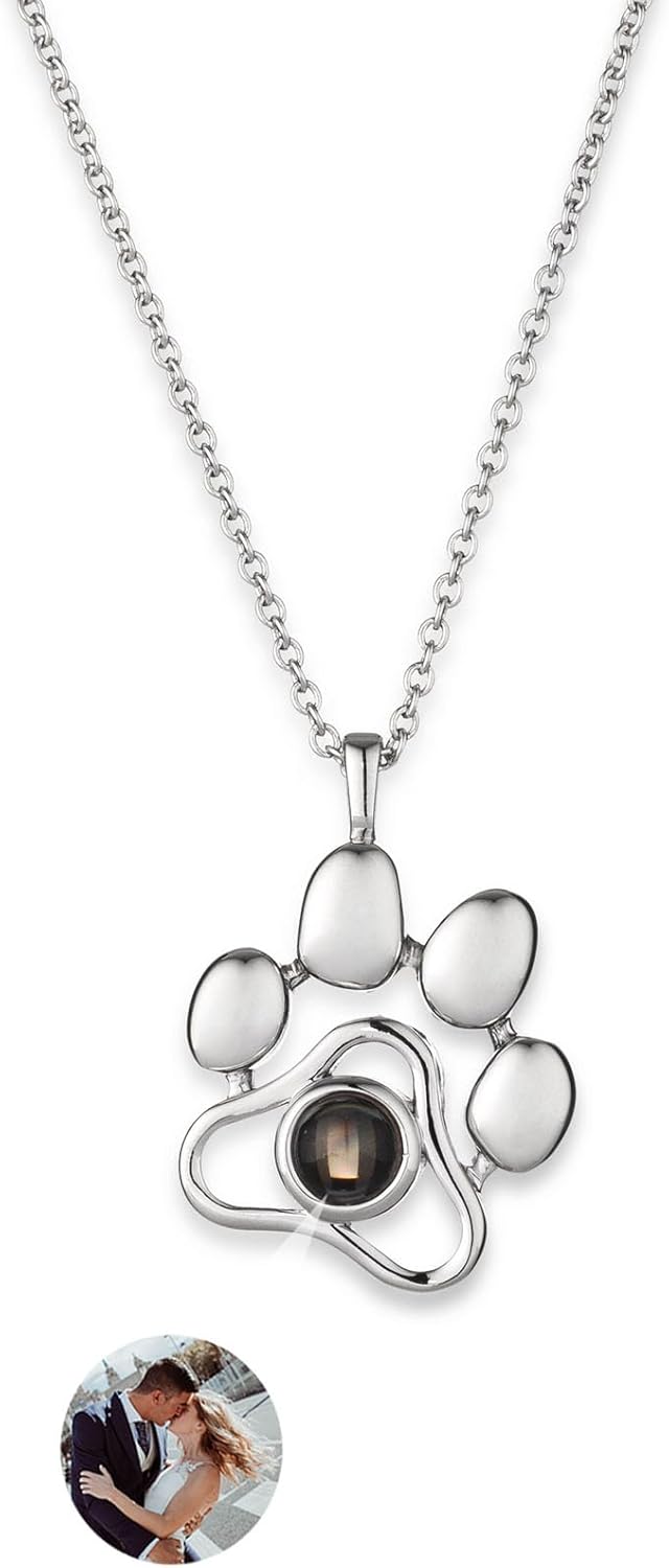 Customized Paw Print Necklace Personalized Pet Name Necklace Custom Engraved Dog Cat Paw Pendant Necklace Pet Memorial Gift for Pet Lovers