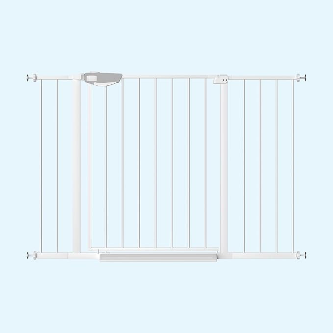 WAOWAO Triple Lock 29.72-47.24" Baby Gate Extra Wide Pressure Mounted Walk Through Swing Auto Close Safety White Metal Dog Pet Puppy for Stairs,Doorways,Kitchen