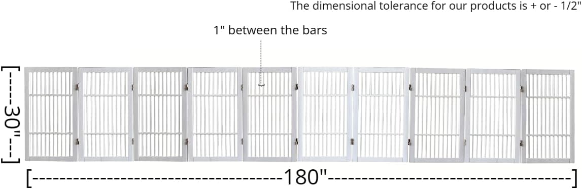 Pet Dog Gate Strong and Durable Freestanding Folding Acacia Hardwood Portable Wooden Fence Indoors or Outdoors by Urnporium (White Pet Gate, 10 Panel 30" Tall)