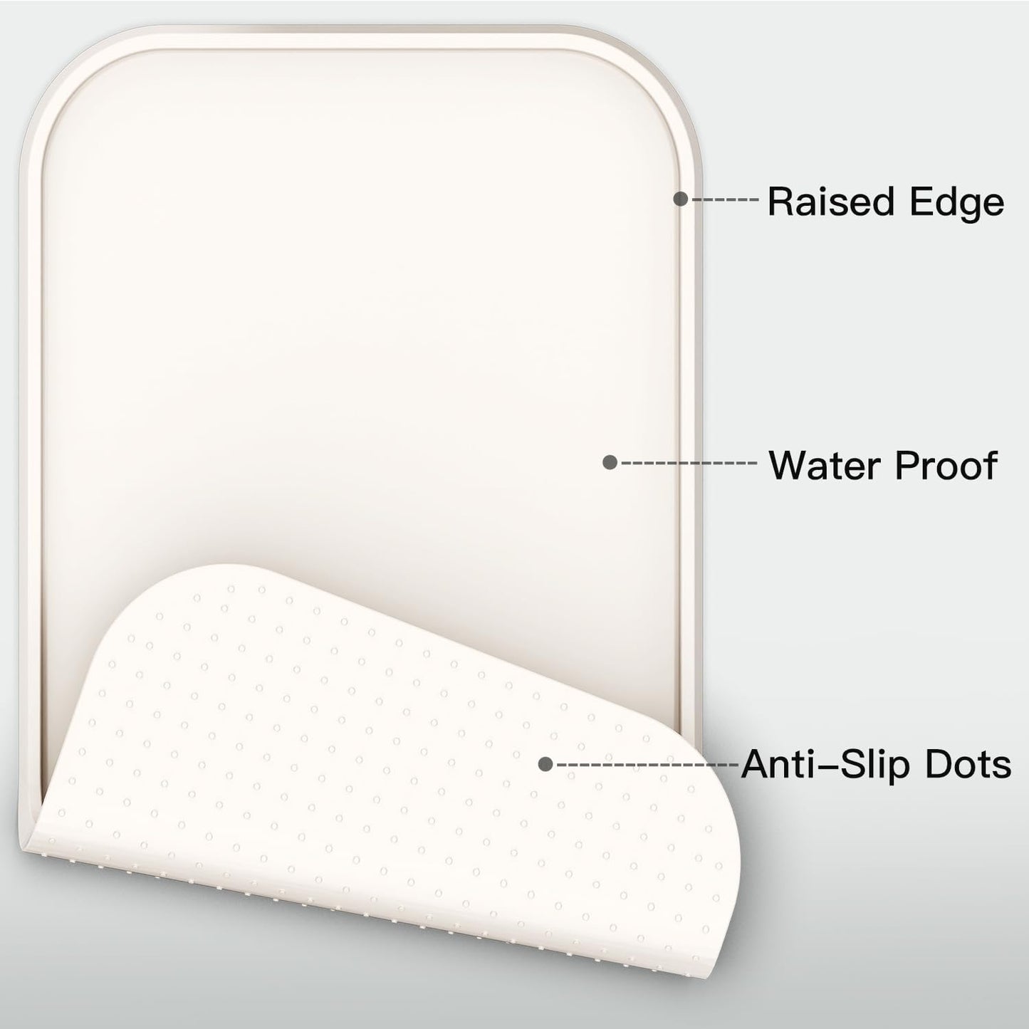 Pet Feeding Mat [Warped Resistant Raised Edge], Water-Proof Silicone Placement for Food Water Bowls, Anti-Slip Base Protect Floor, BPA-Free&Dishwasher-Safe [23.5x13.5inch Large, White Sand]