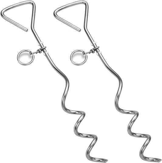 Katzco 2 Dog Tie-Out Stake - Heavy Duty 16" Dog Stakes for Outside, Yard and Camping, Corkscrew Arrowhead Design with Tangle-Free 360 Swivel Hook - Water Resistant Pet Restraint Tool up to 80 lb Dogs