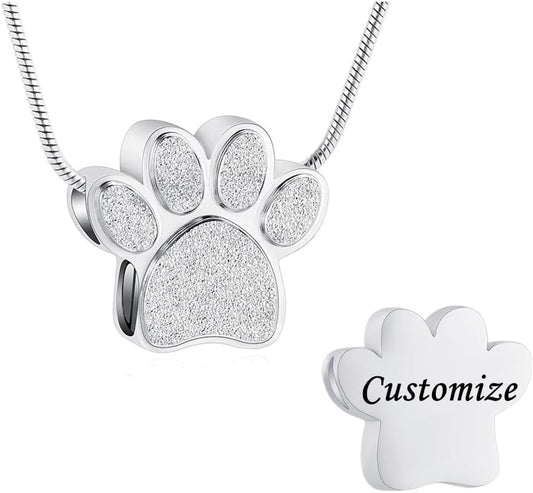 Pet Urns For Dogs/Cats - Pet Ashes Necklace - Paw Print Urn Necklace with Mini Keepsake Urn Memorial Ash Jewelry