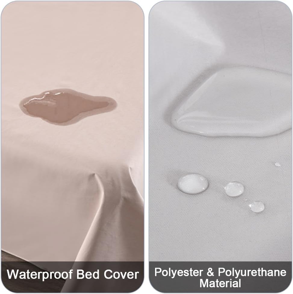 DUJUIKE Waterproof Bed Cover for Dog and Cats,Pet Hair Resistant Bed Sheet Cover, Protective Bed Liner Cover with 100% Waterproof Breathable Thin Fabric (Cal King/King 98 * 90 inch, Camel)