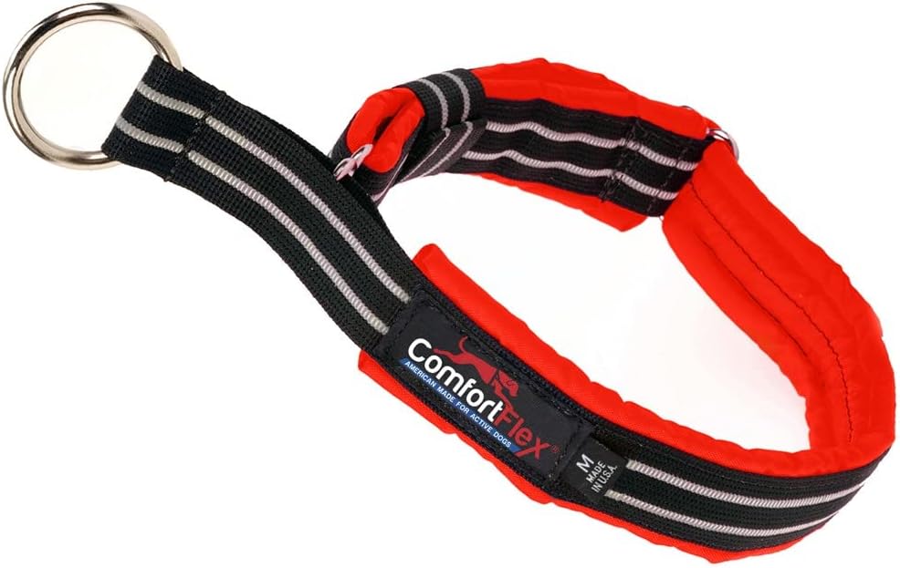 ComfortFlex Martingale Dog Collar - 1" Wide, Reflective, Adjustable, Fully Padded Nylon, Gentle Control, Escape-Proof, Limited Slip Design, Made in The USA, Small, Red
